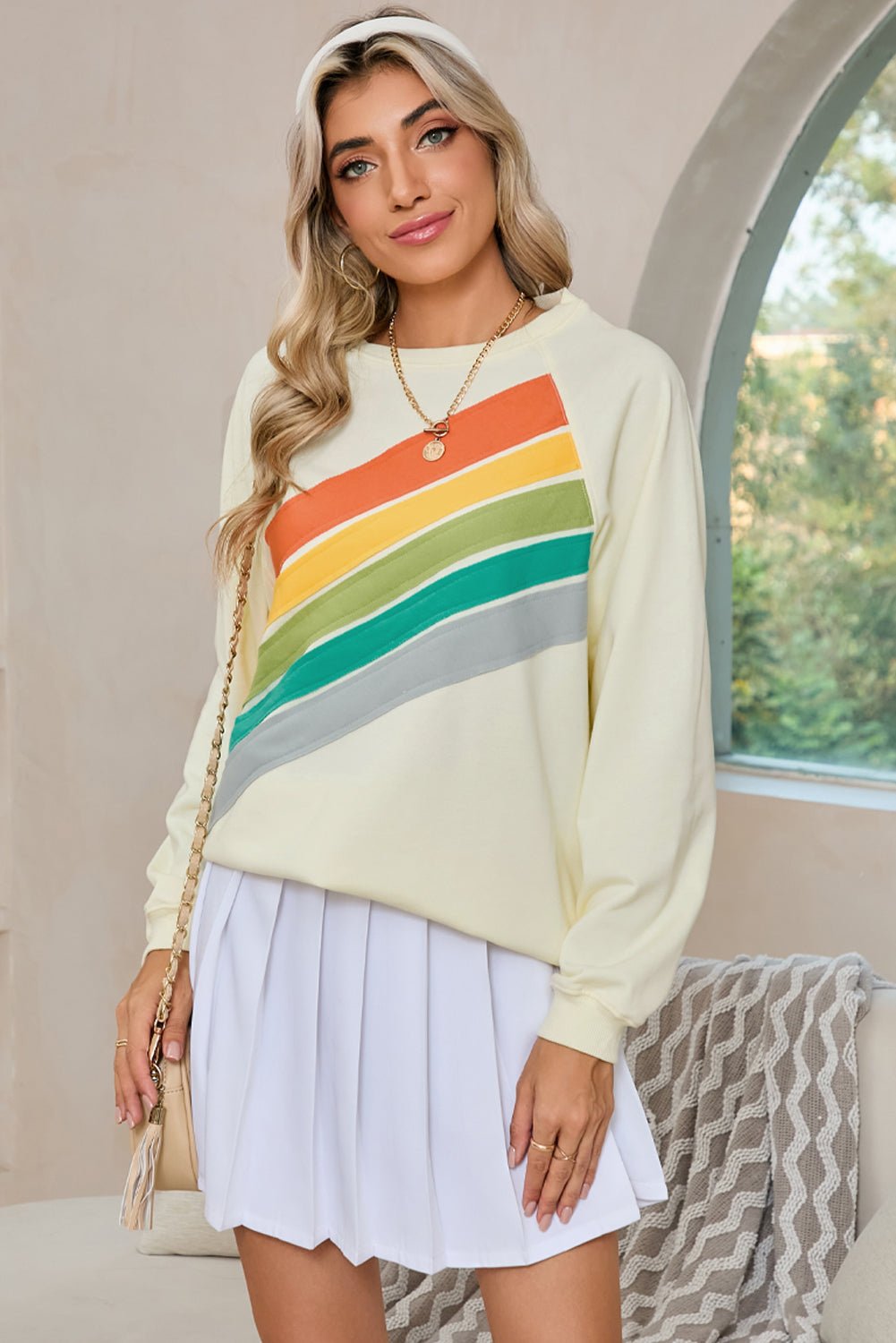 Apricot Rainbow Colorblock Pullover Sweatshirt - MAD RUFFI