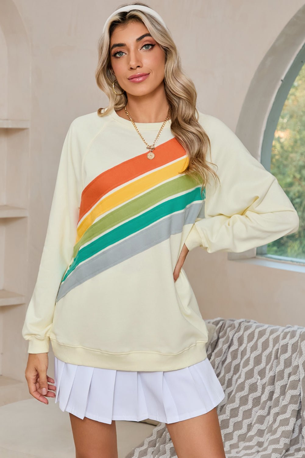 Apricot Rainbow Colorblock Pullover Sweatshirt - MAD RUFFI