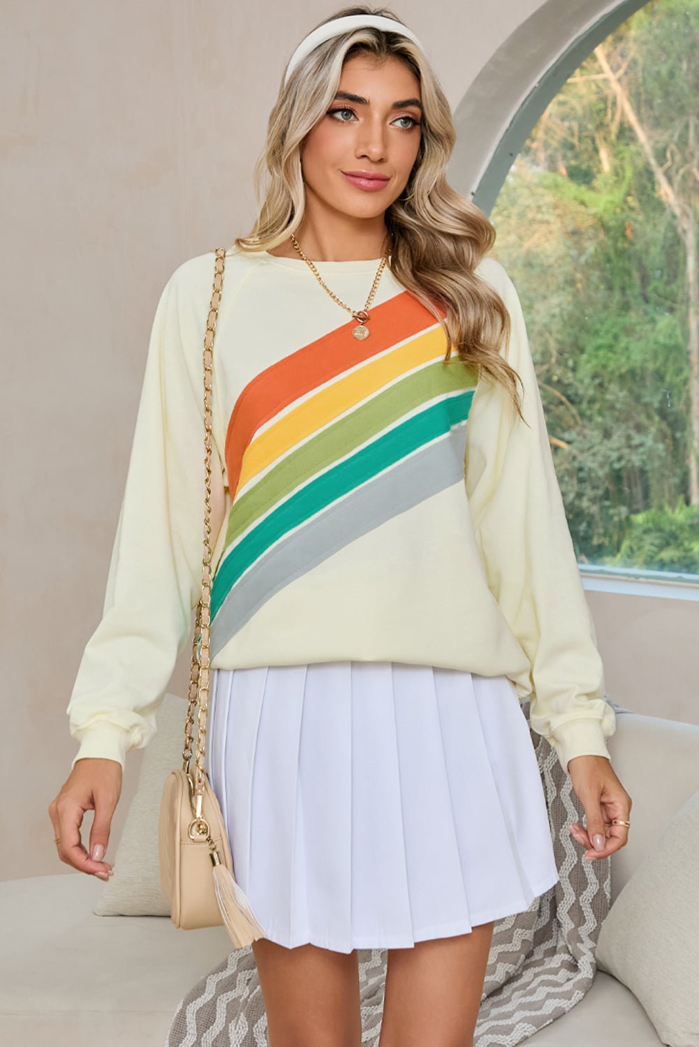 Apricot Rainbow Colorblock Pullover Sweatshirt - MAD RUFFI