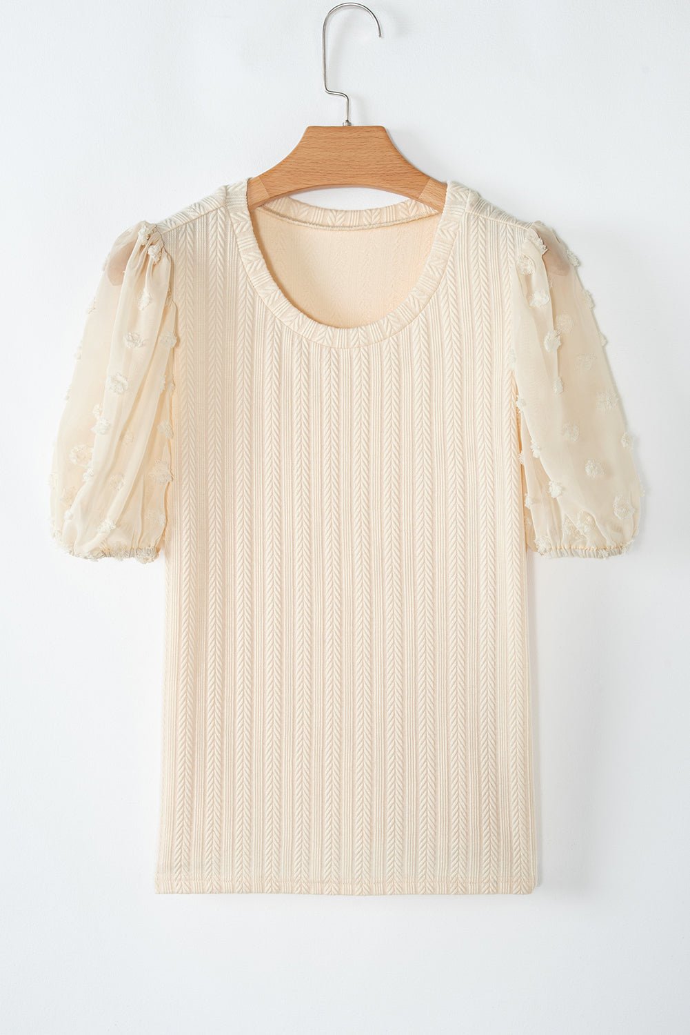 Apricot Swiss Dot Mesh Puff Sleeve Textured Top - MAD RUFFI