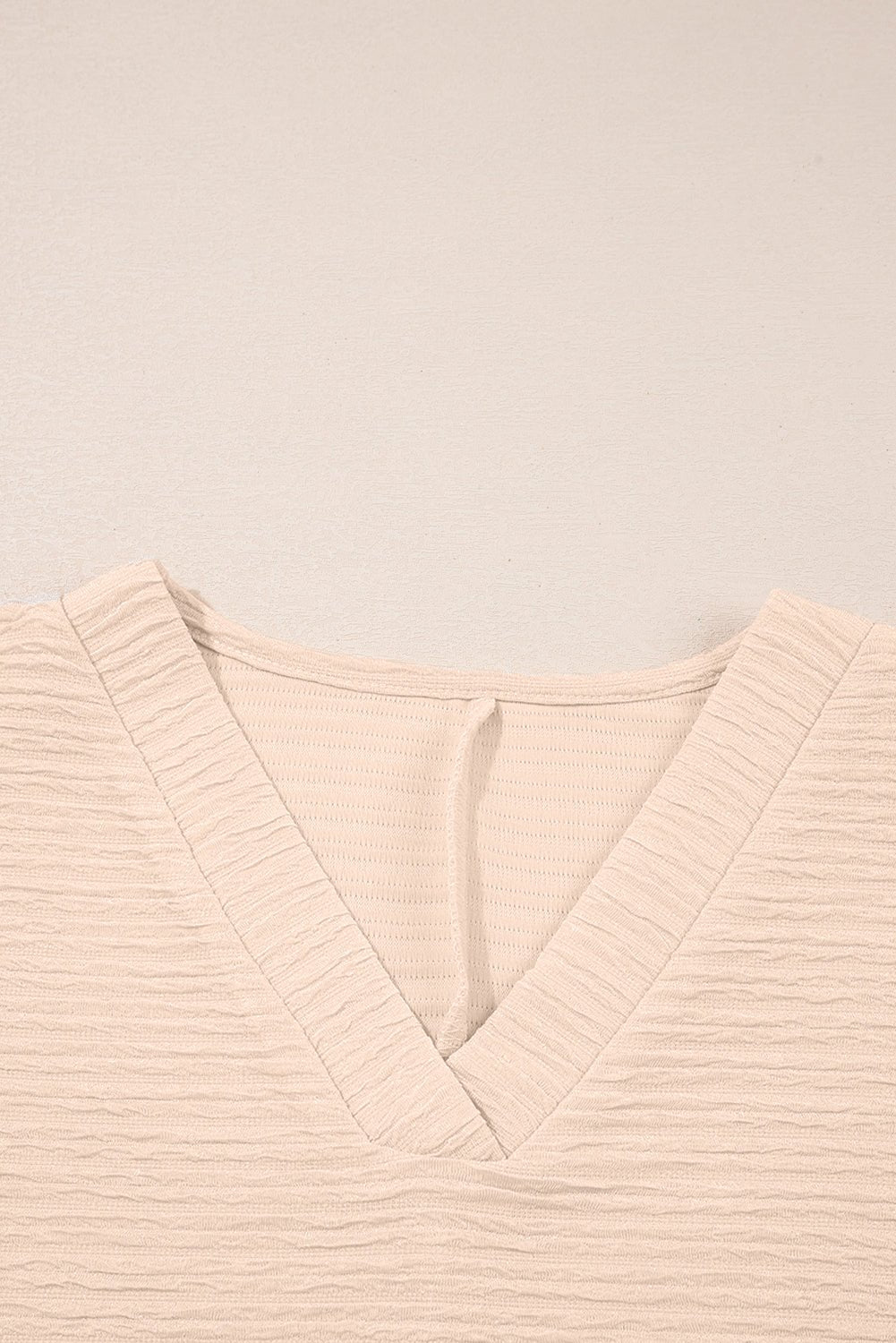 Apricot Textured V Neck T Shirt and Shorts Set - MAD RUFFI