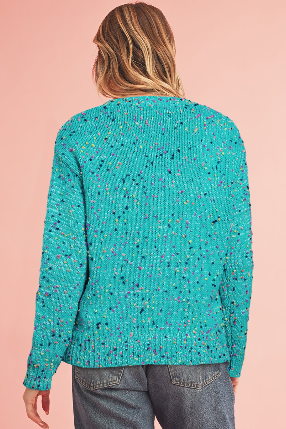 Aruba Blue Confetti Knit Button Cardigan - MAD RUFFI