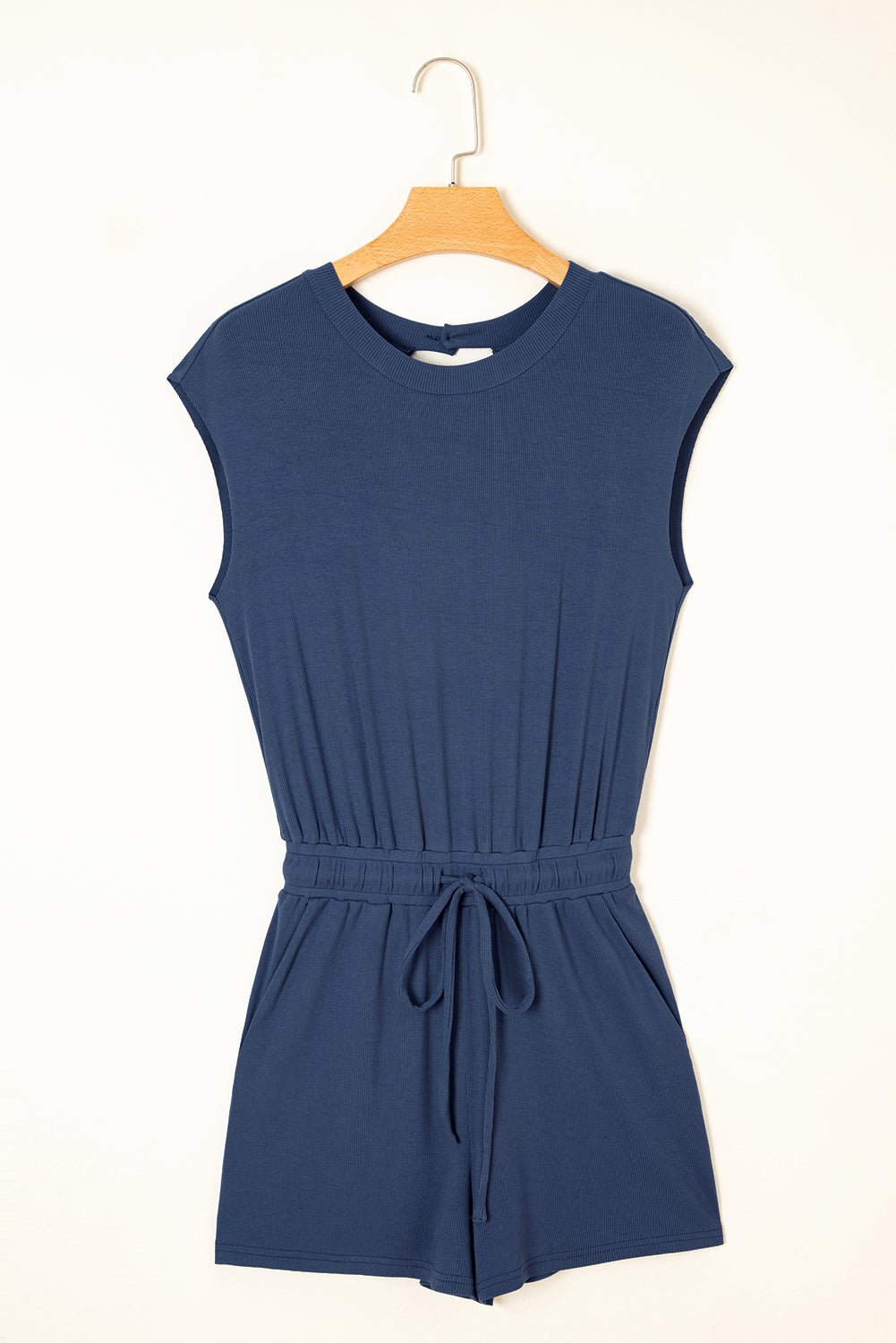 Ashleigh Blue Backless Drawstring Waist Romper - MAD RUFFI
