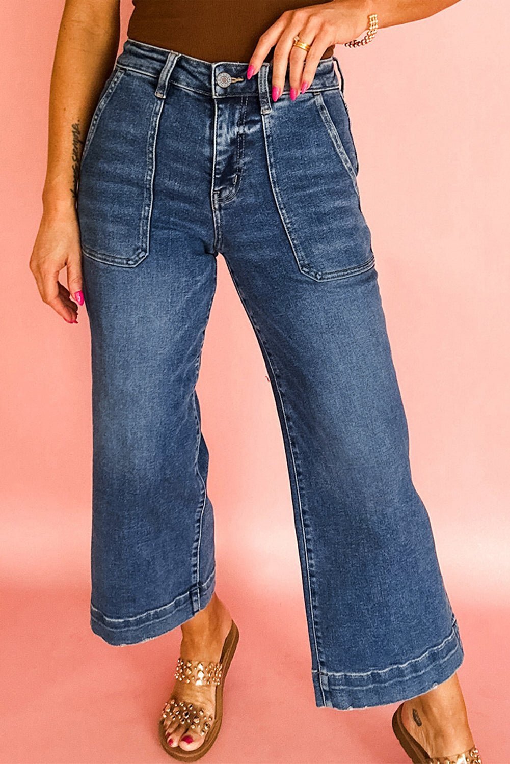 Ashleigh Blue Cropped High Rise Wide Leg Jeans - MAD RUFFI
