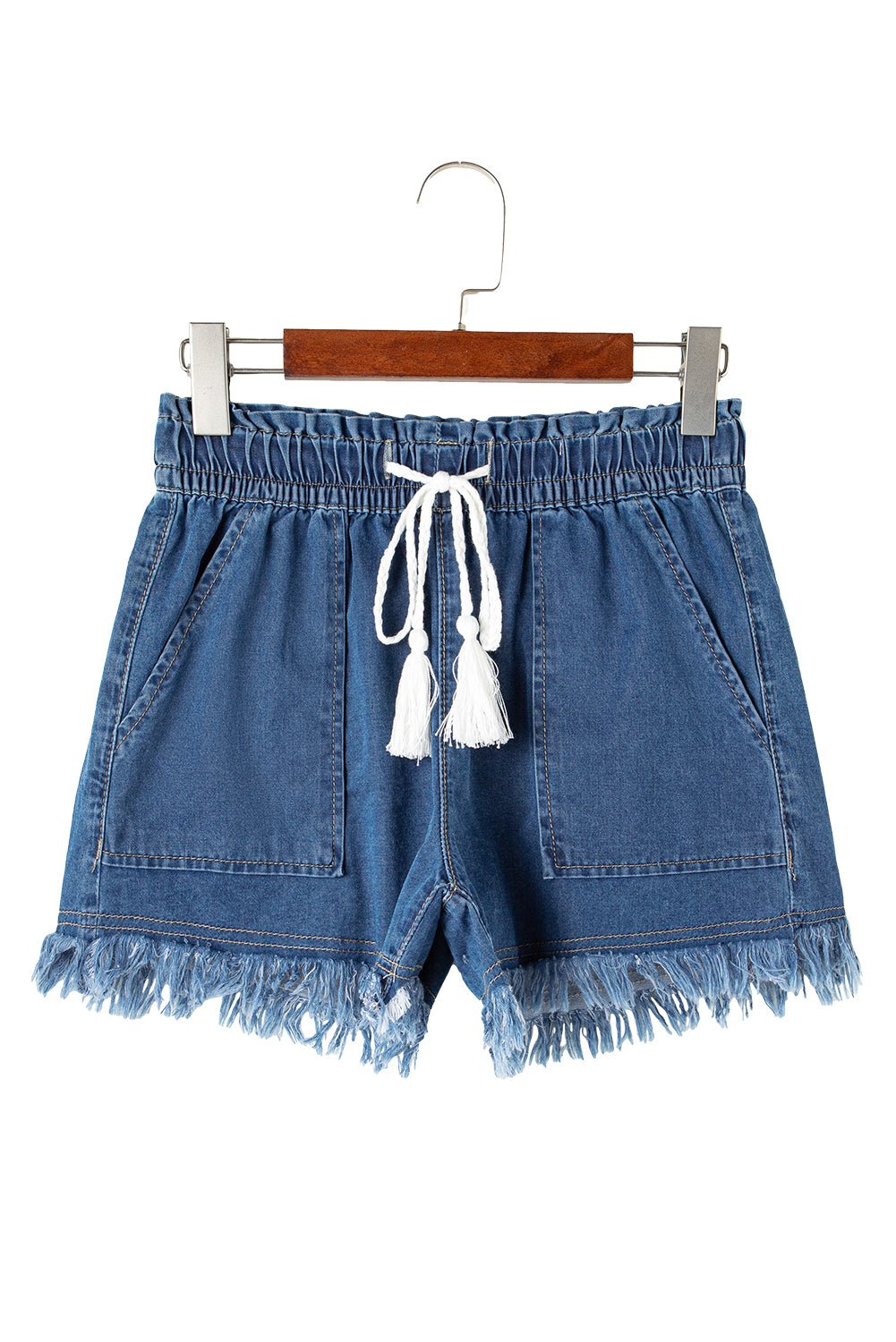 ashleigh blue raw hem drawstring high waist denim shorts - MAD RUFFI