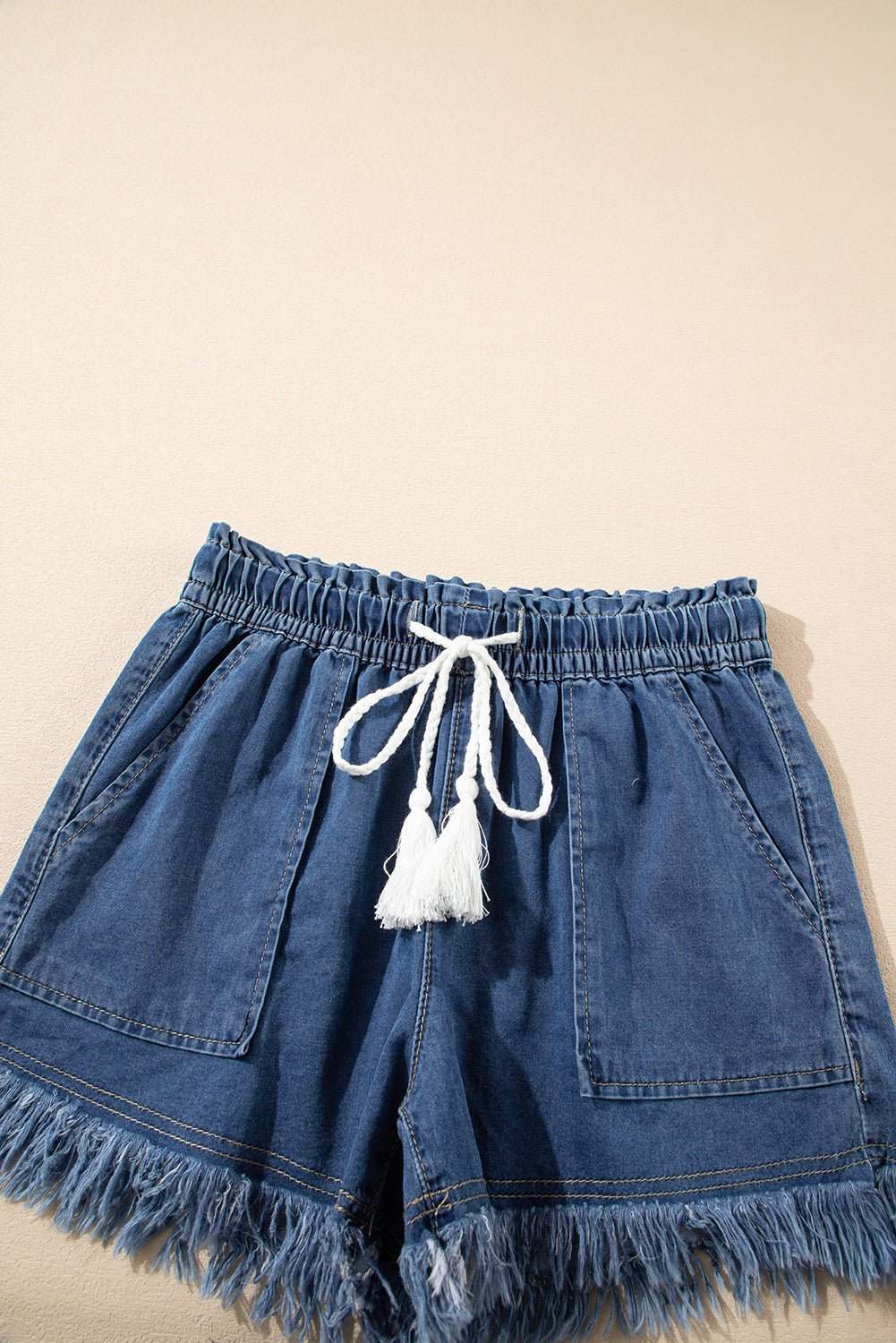 ashleigh blue raw hem drawstring high waist denim shorts - MAD RUFFI