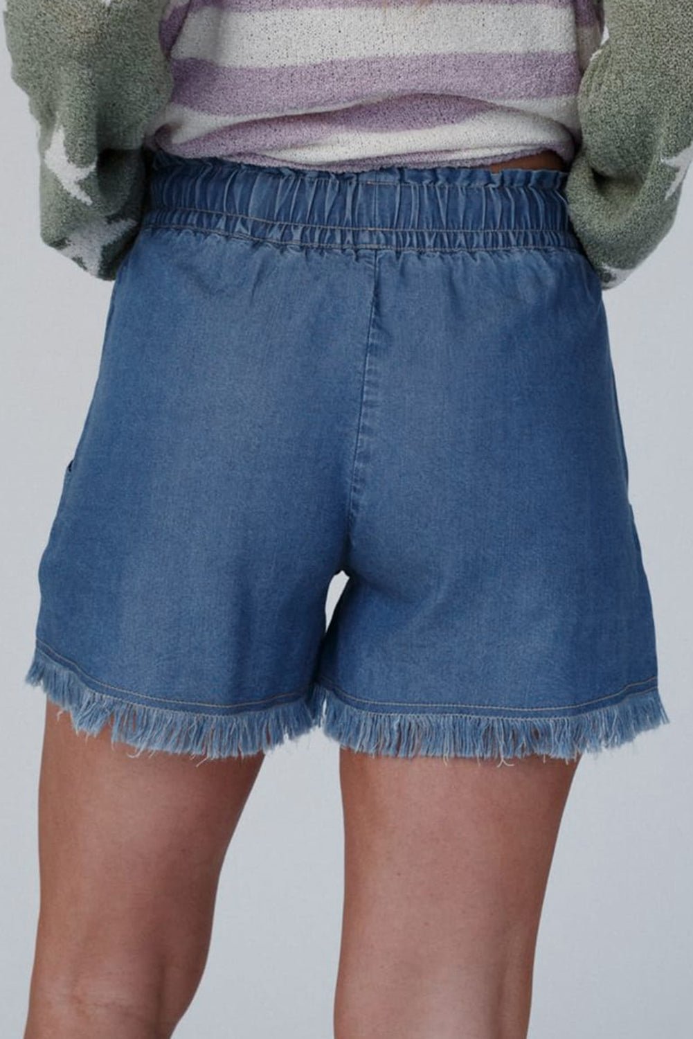 ashleigh blue raw hem drawstring high waist denim shorts - MAD RUFFI