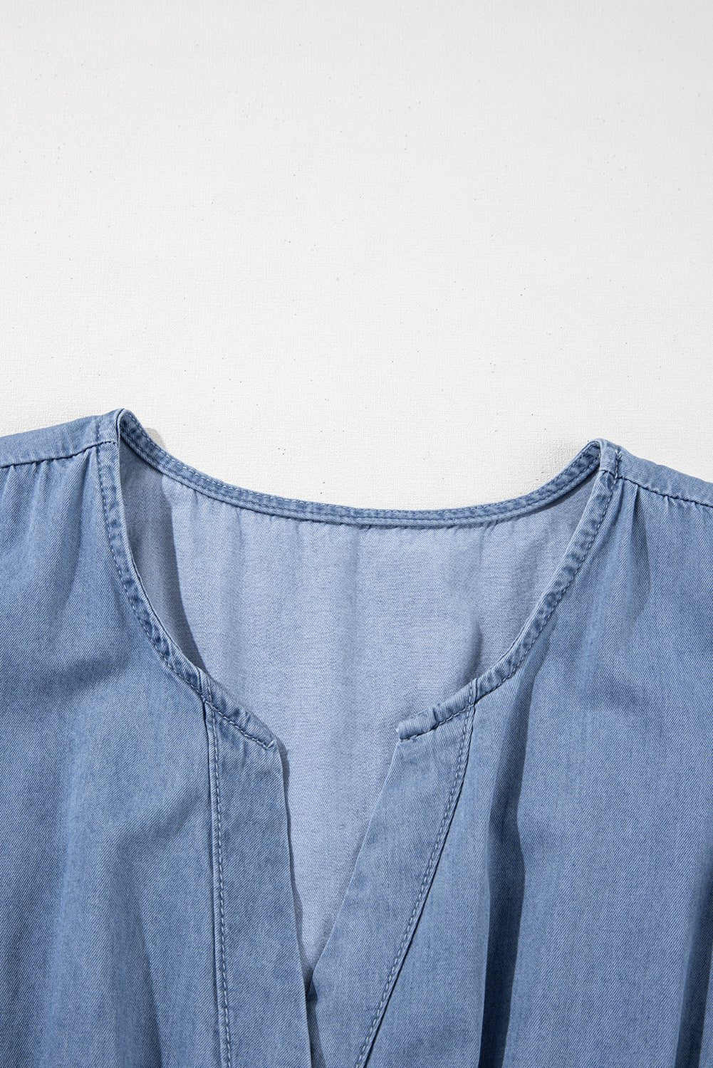 Ashleigh Blue Ruffle V Neck Smocked High Waist Denim Mini Dress - MAD RUFFI