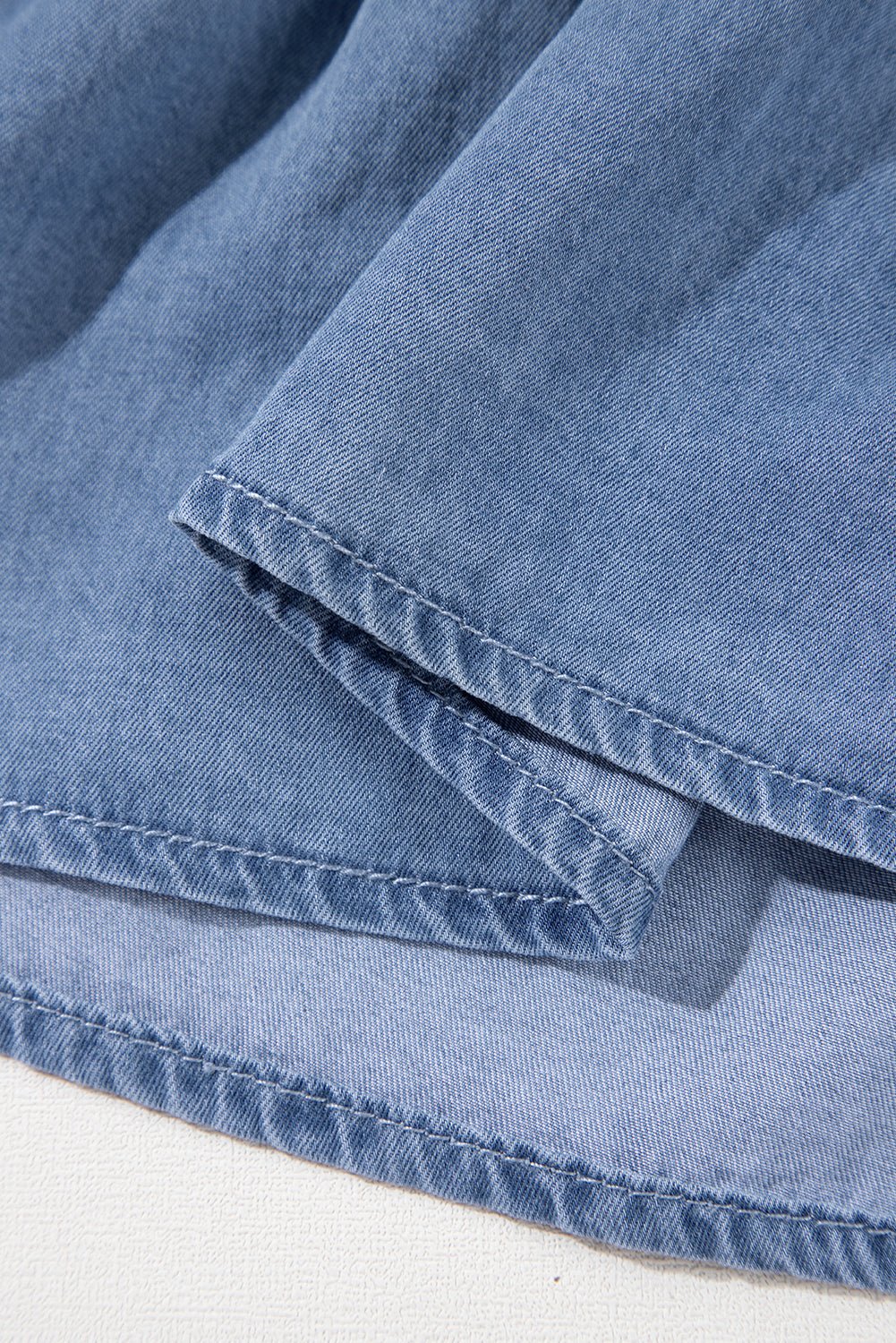 Ashleigh Blue Ruffle V Neck Smocked High Waist Denim Mini Dress - MAD RUFFI