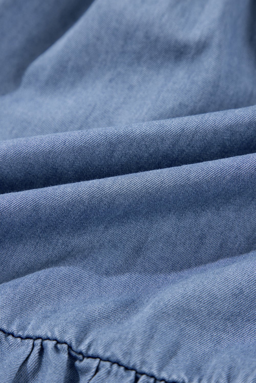 Ashleigh Blue Ruffle V Neck Smocked High Waist Denim Mini Dress - MAD RUFFI