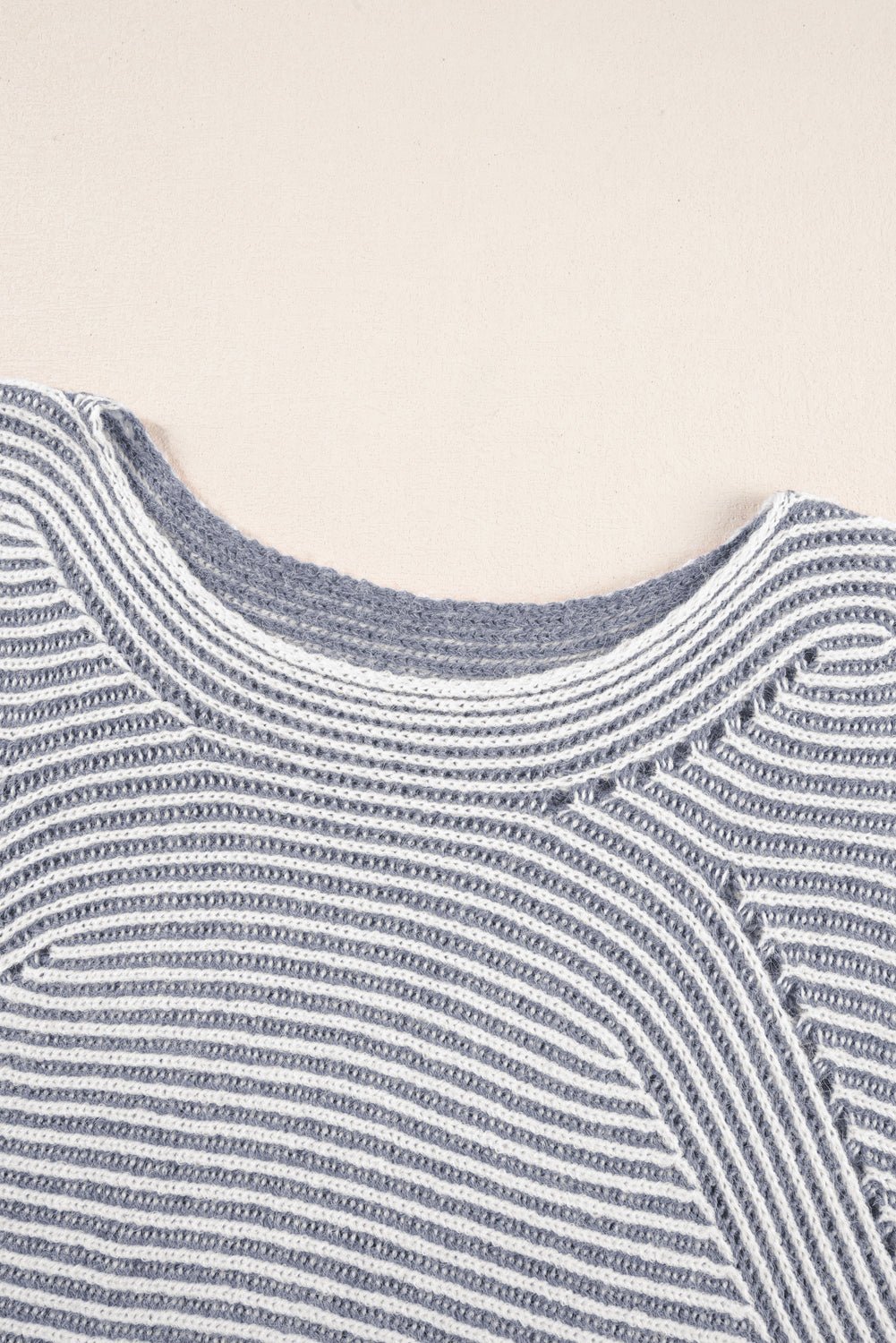 Ashleigh Blue Striped Print Ribbed Knit Raglan Sleeve Baggy Sweater - MAD RUFFI