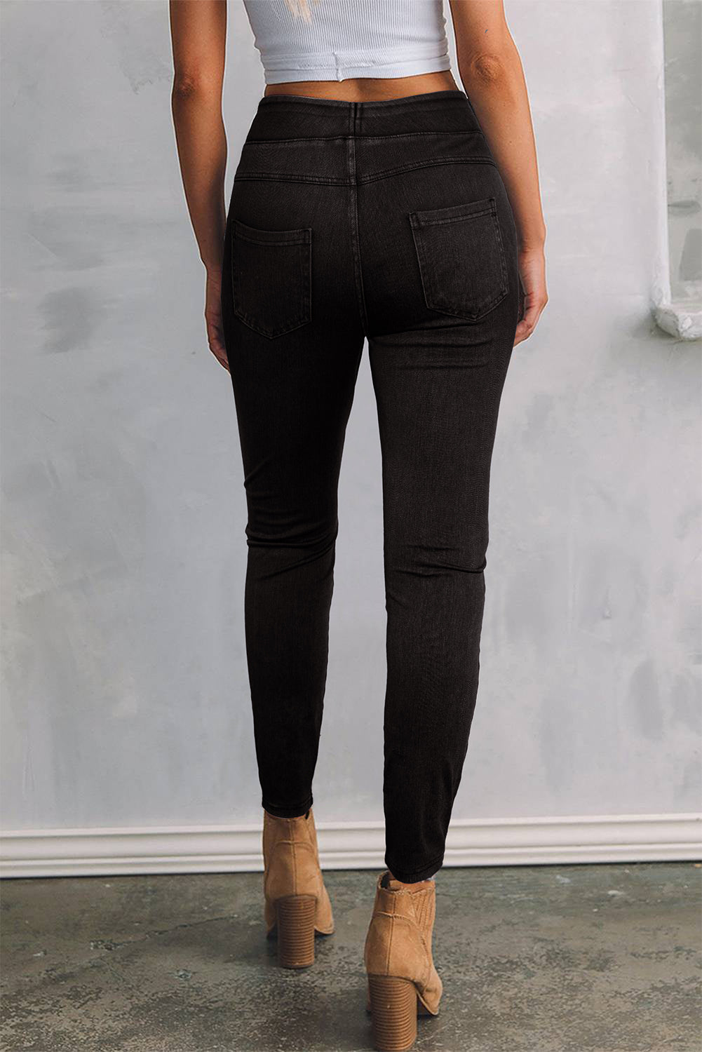 Ashleigh Casual Blue Back Pocket Stretchy Denim Leggings - MAD RUFFI