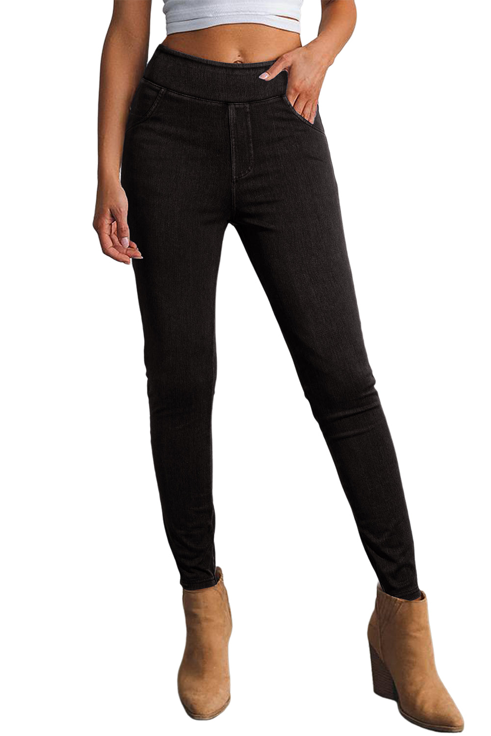 Ashleigh Casual Blue Back Pocket Stretchy Denim Leggings - MAD RUFFI