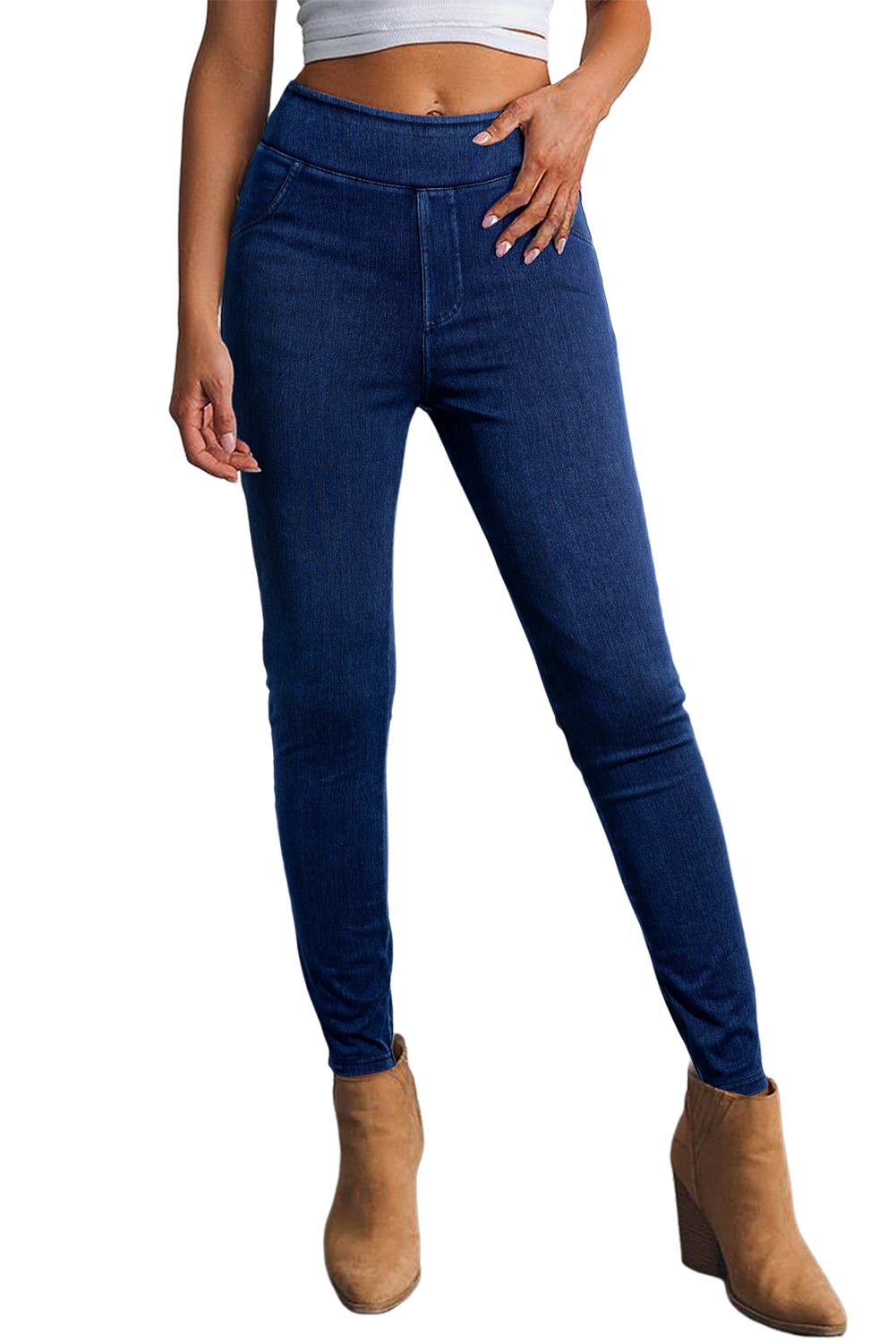 Ashleigh Casual Blue Back Pocket Stretchy Denim Leggings - MAD RUFFI