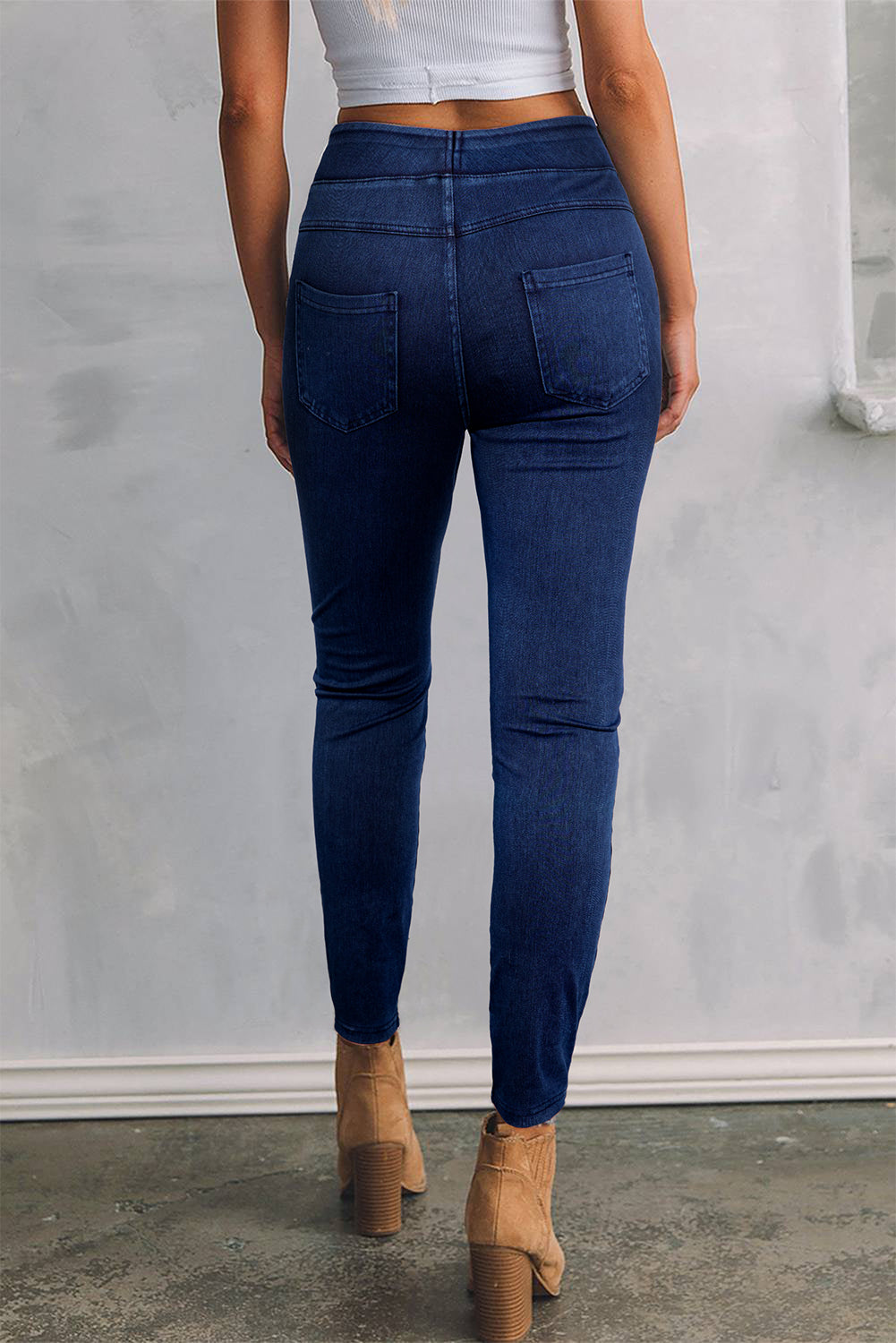 Ashleigh Casual Blue Back Pocket Stretchy Denim Leggings - MAD RUFFI