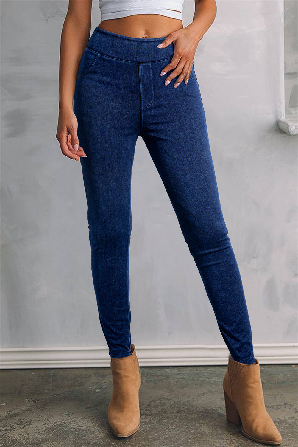 Ashleigh Casual Blue Back Pocket Stretchy Denim Leggings - MAD RUFFI