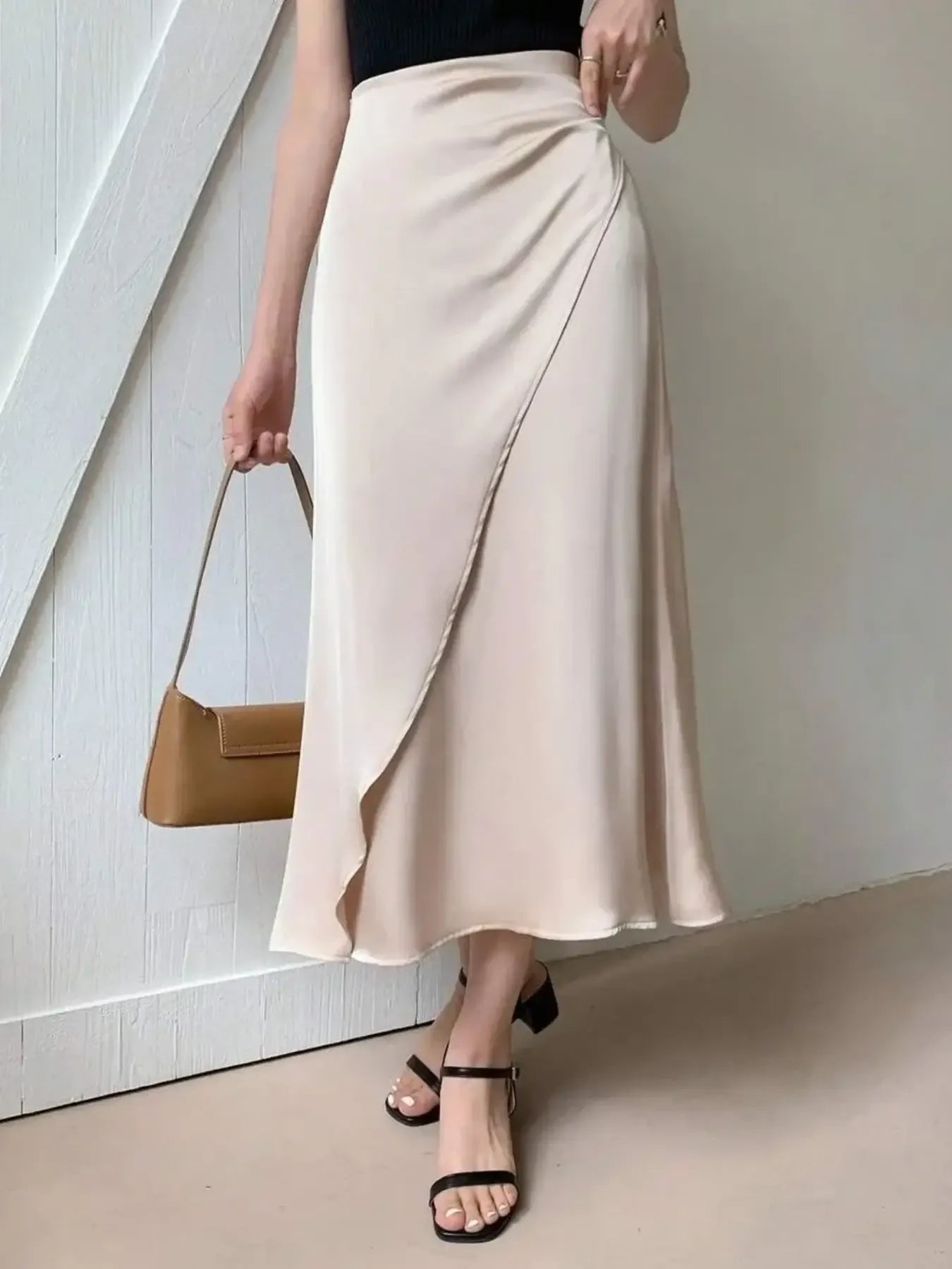 Asymmetric Wrap Midi Skirt with Fluted Hem - MAD RUFFI
