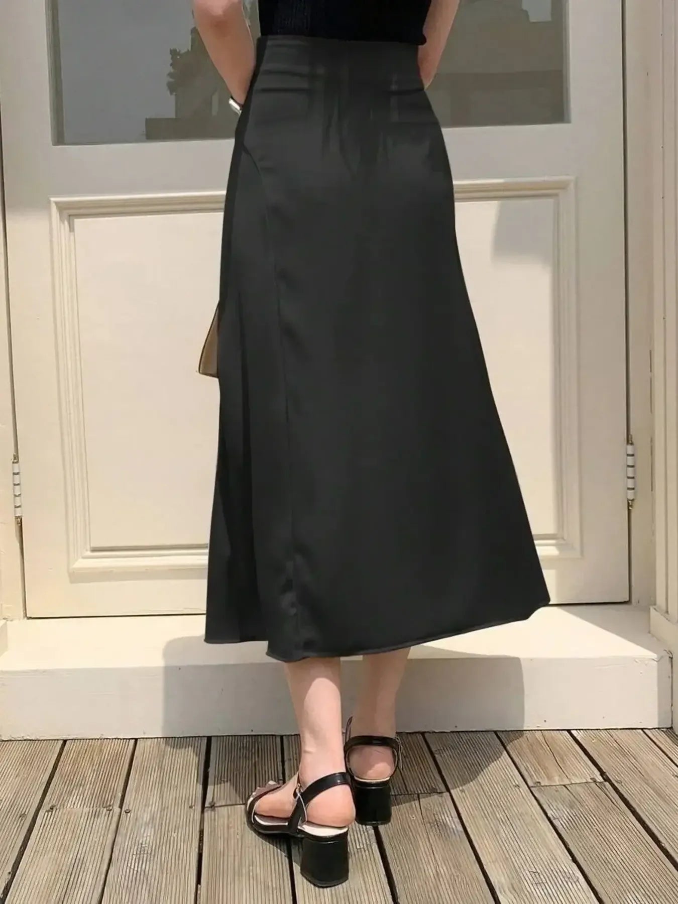 Asymmetric Wrap Midi Skirt with Fluted Hem - MAD RUFFI