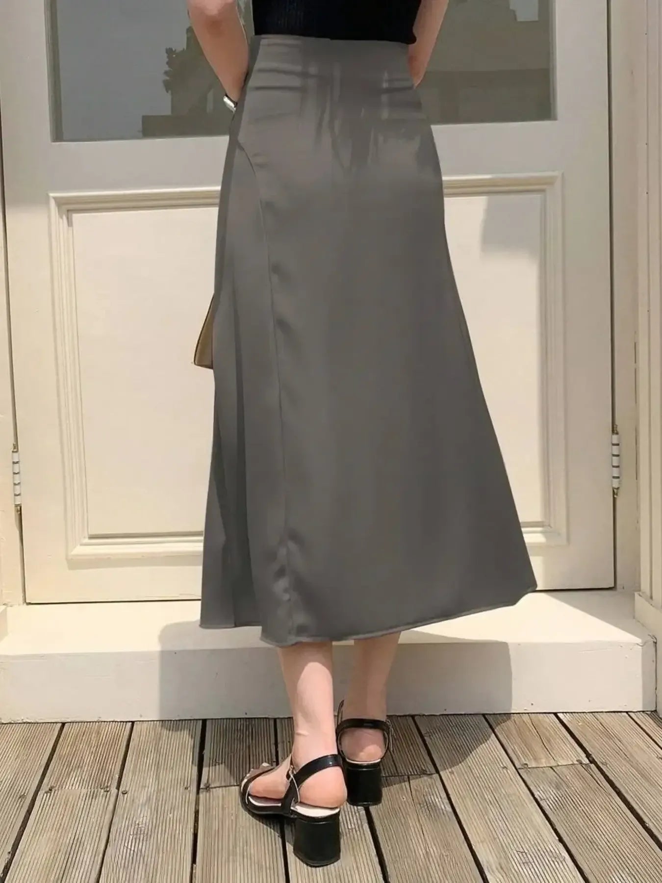 Asymmetric Wrap Midi Skirt with Fluted Hem - MAD RUFFI