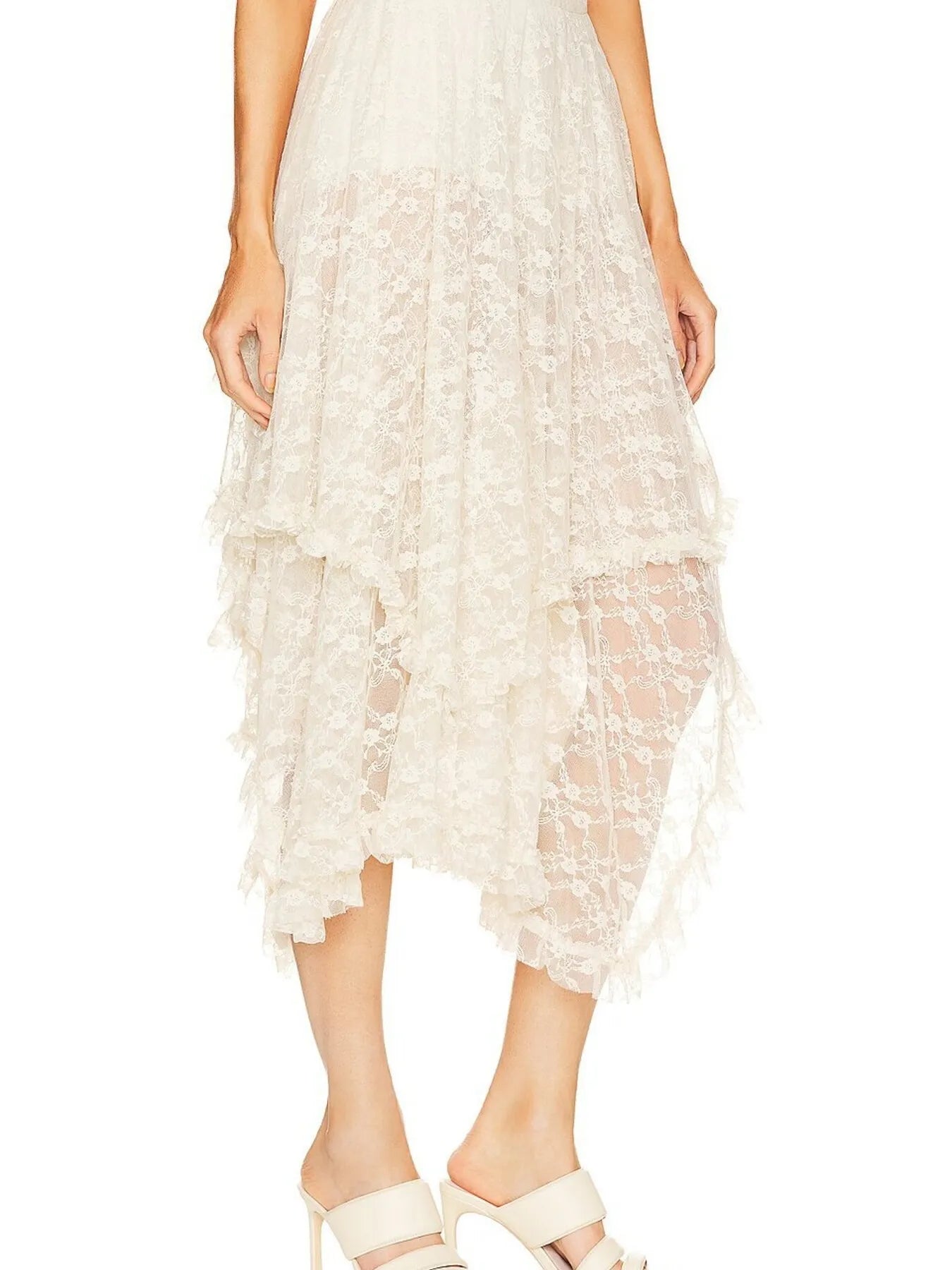 Asymmetrical Lace Midi Skirt - MAD RUFFI