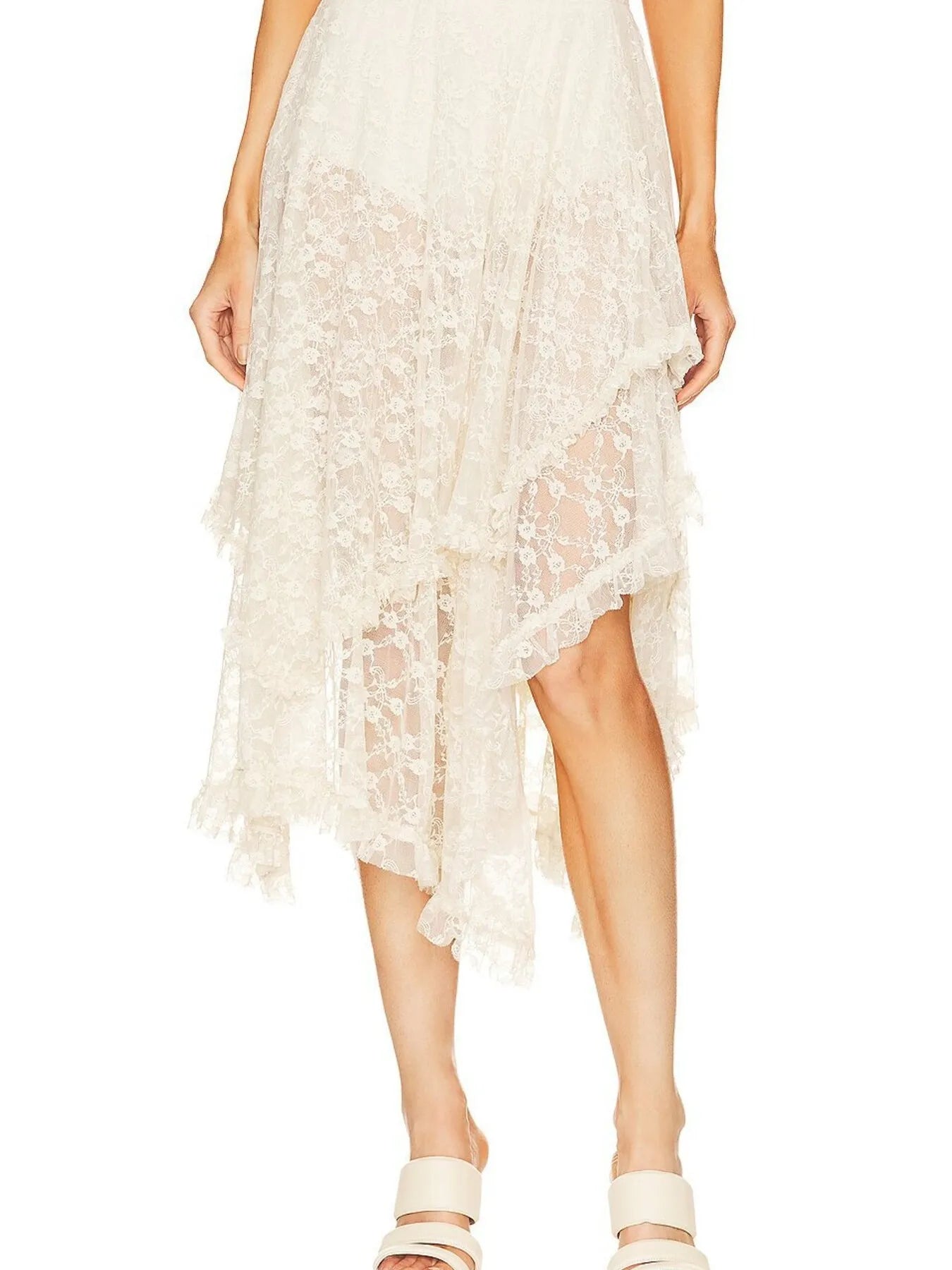 Asymmetrical Lace Midi Skirt - MAD RUFFI