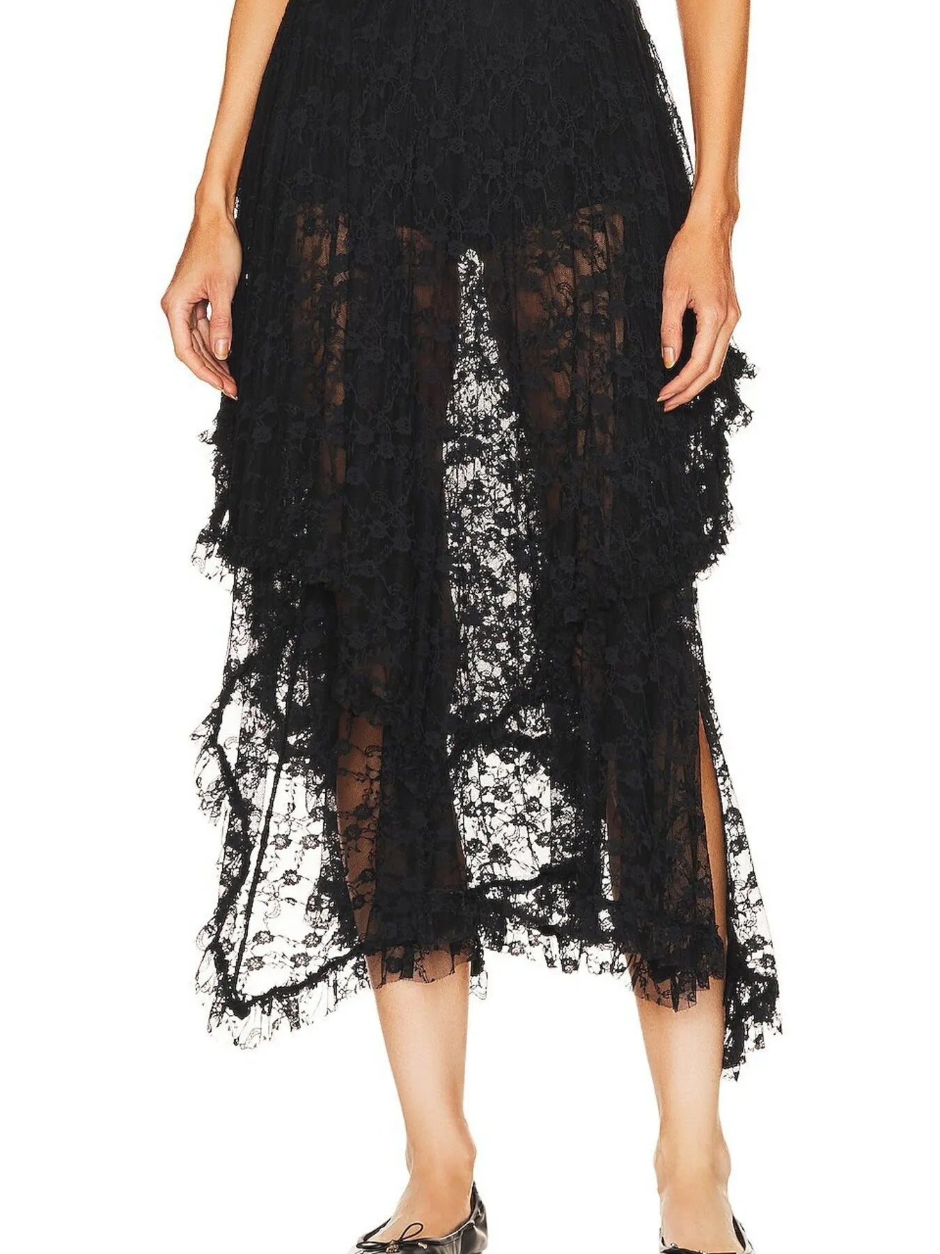 Asymmetrical Lace Midi Skirt - MAD RUFFI
