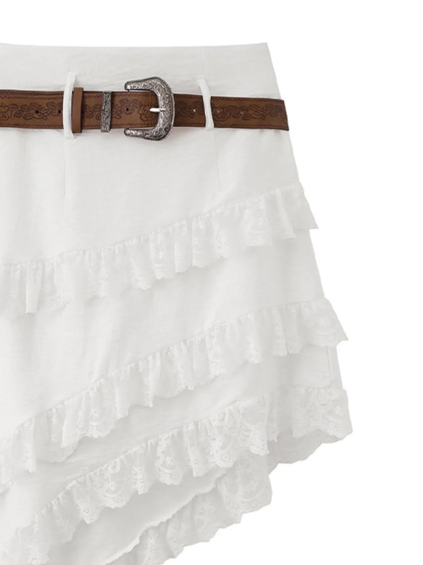 Asymmetrical Lace Ruffle Skirt - MAD RUFFI