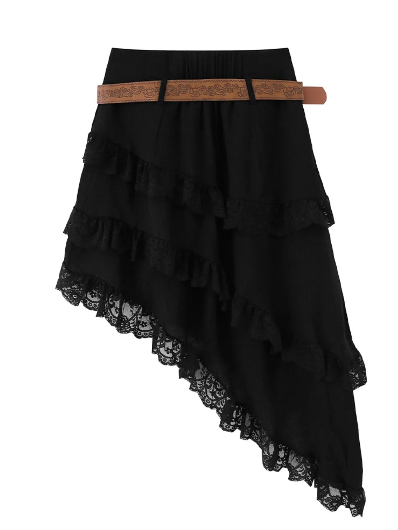 Asymmetrical Lace Ruffle Skirt - MAD RUFFI