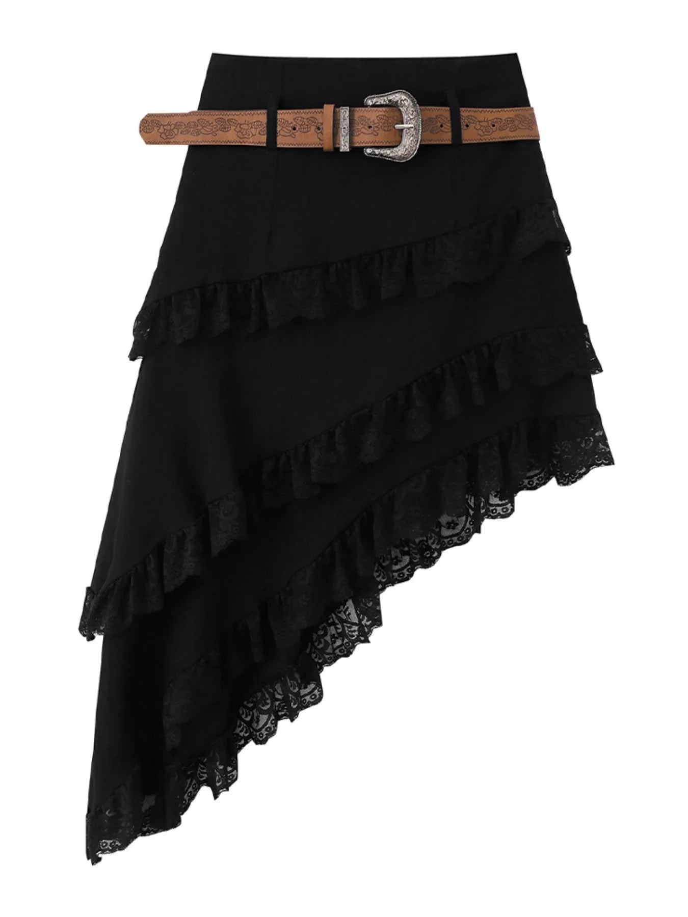 Asymmetrical Lace Ruffle Skirt - MAD RUFFI