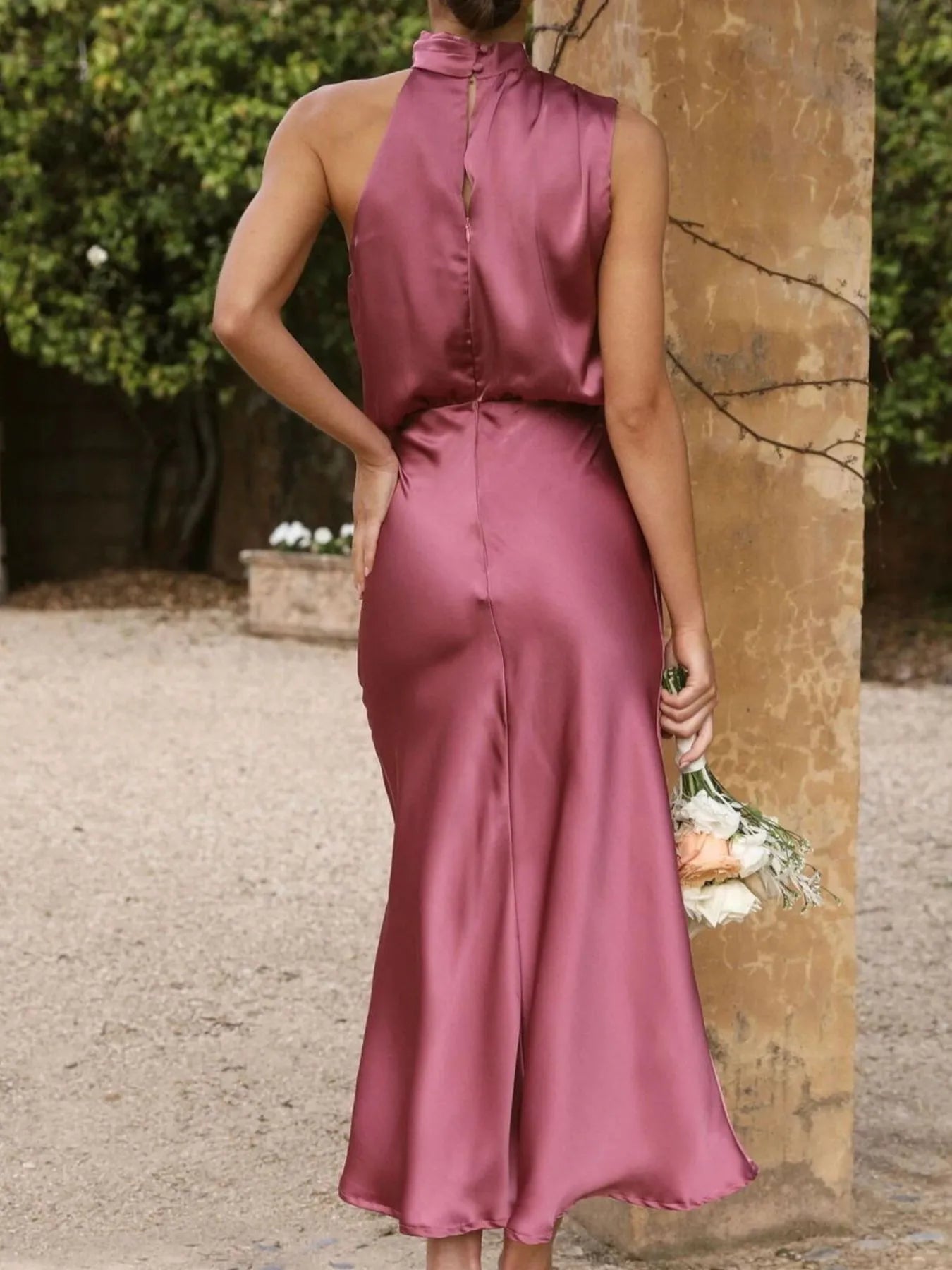 Asymmetrical Ruched Sleeveless Midi Dress - MAD RUFFI