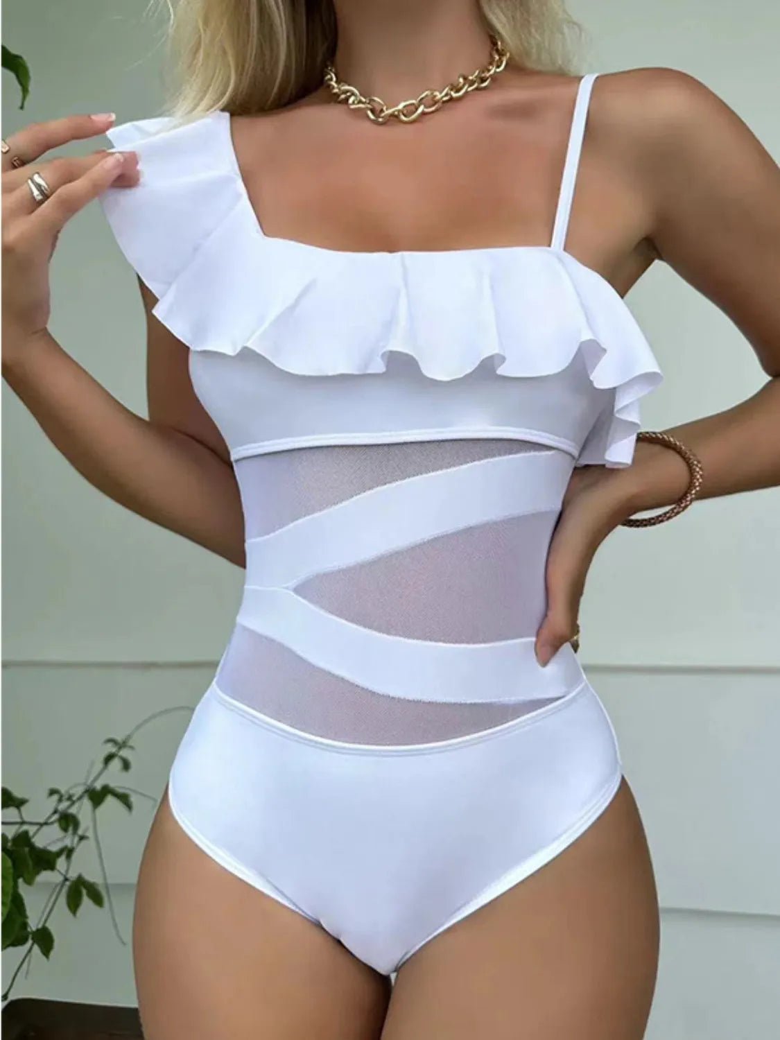 Asymmetrical Ruffled One - Piece Swimwear - MAD RUFFI