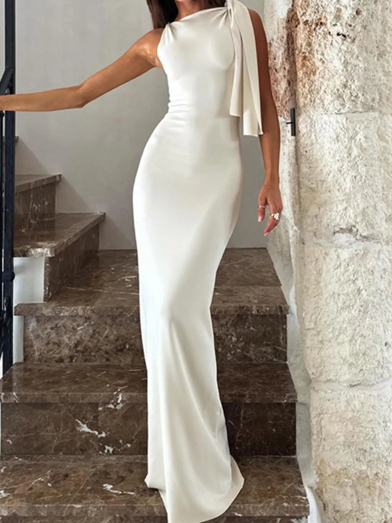 Asymmetrical Tied Sleeveless Maxi Dress - MAD RUFFI