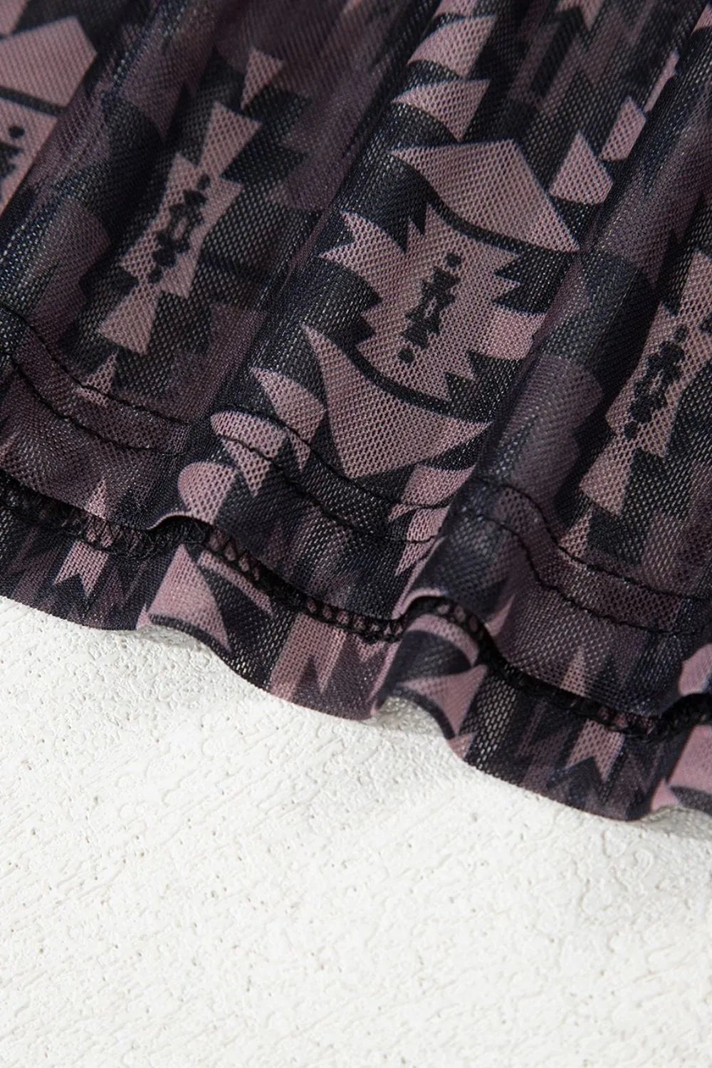 Aztec Print Mock Neck Short Sleeve Mesh T Shirt - MAD RUFFI