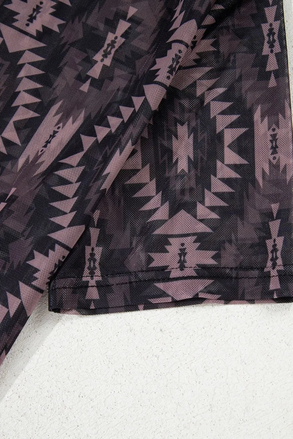 Aztec Print Mock Neck Short Sleeve Mesh T Shirt - MAD RUFFI