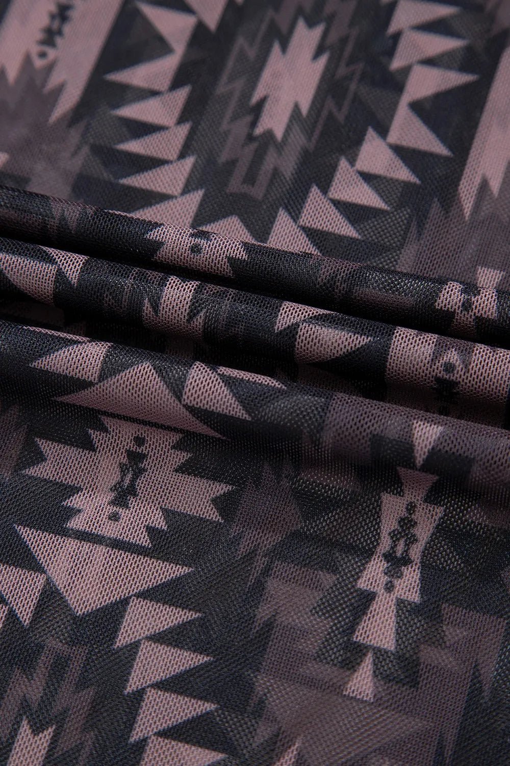 Aztec Print Mock Neck Short Sleeve Mesh T Shirt - MAD RUFFI