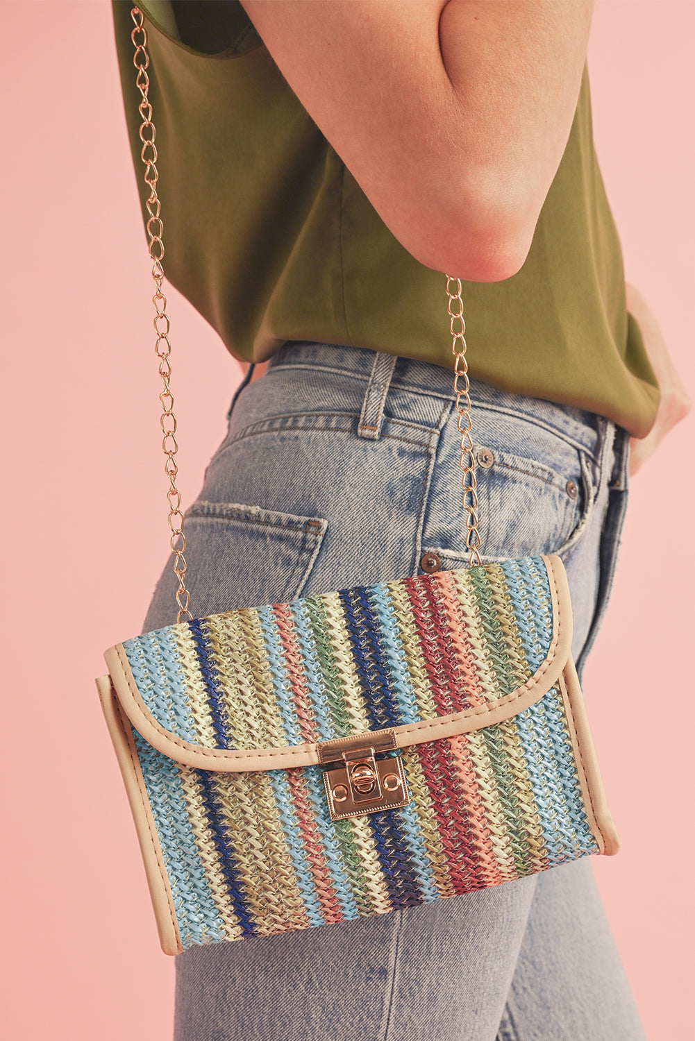 Bolso de hombro con un solo hombro de crochet rayado de Islandia