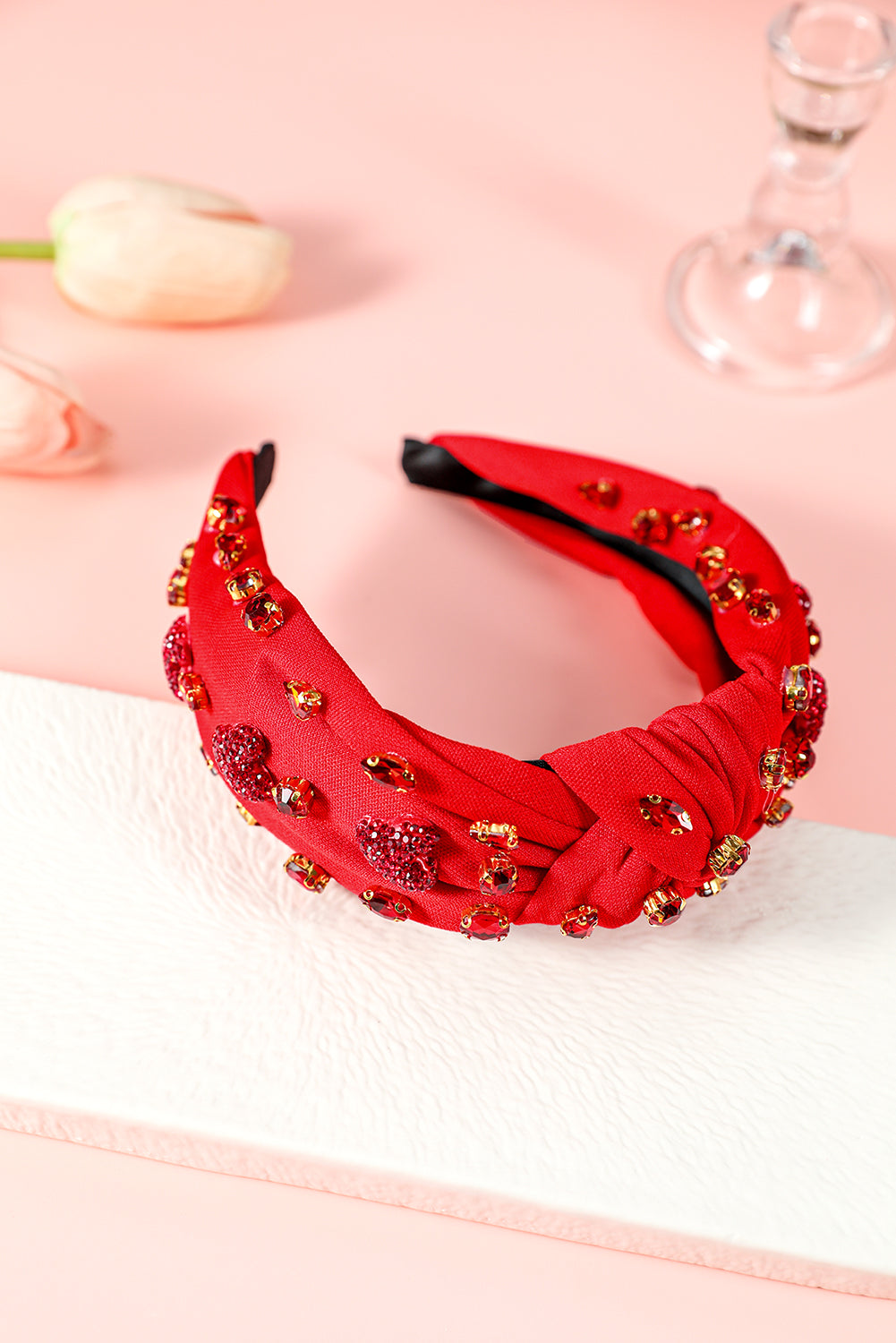 Diadema de cristal de forma de corazón rojo ardiente