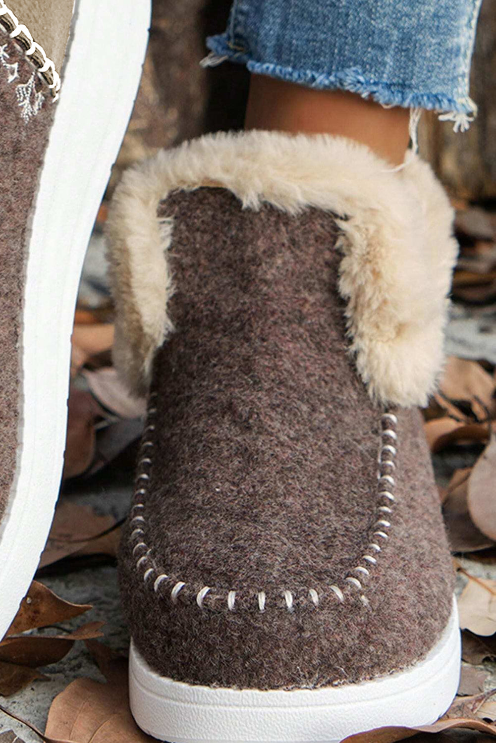 Botas de tobillera forradas de peluche de mosaico de mosaico de suedia de gamuza azul