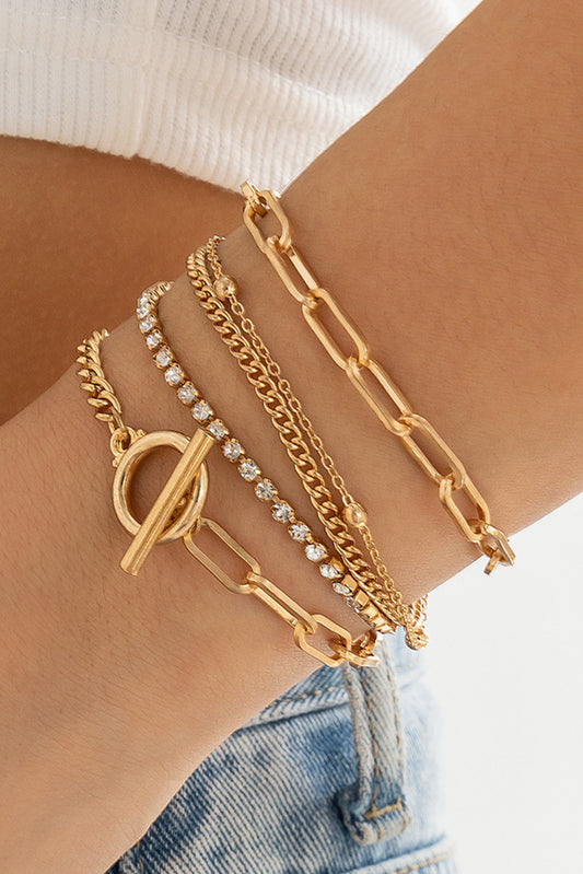 Gold 5pcs Rhinestone Chain Bracelet Set for Elegant Style