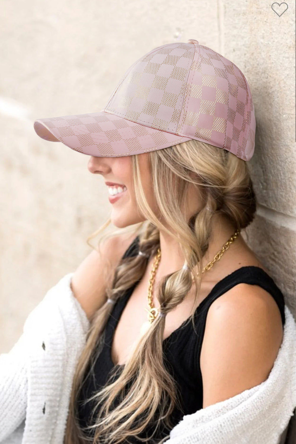 Light Pink Checkered Baseball Cap