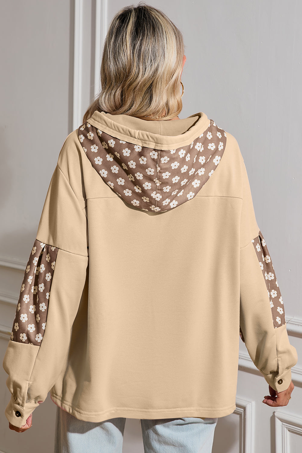 Delicacy Hoodie mit Blumen-Patchwork und Sternmuster und Kordelzug