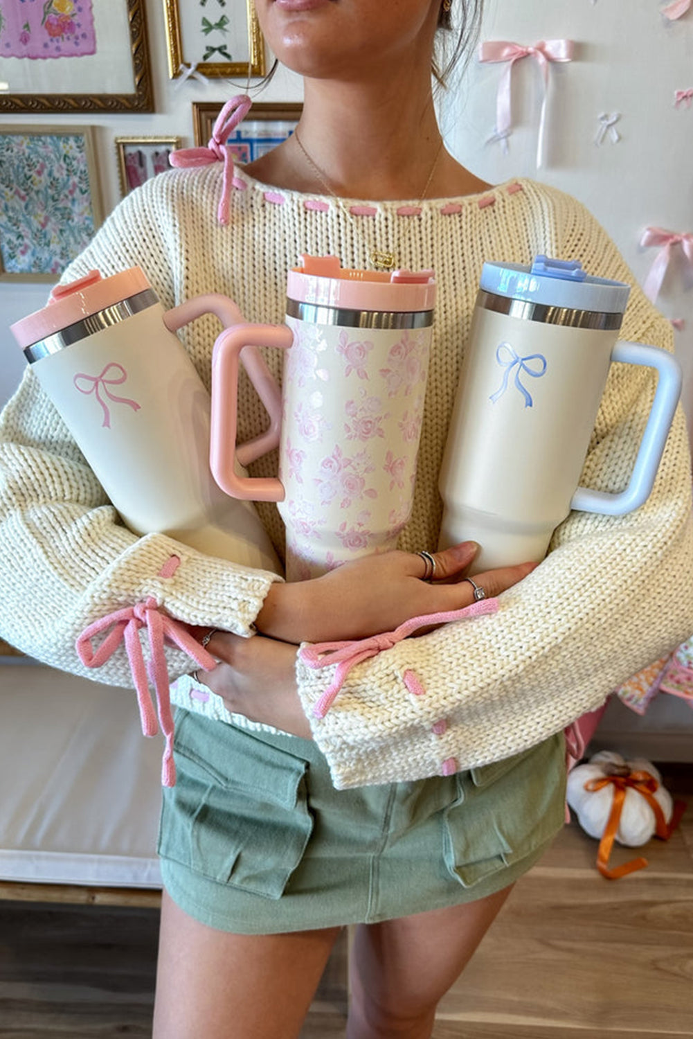 Pink Bow Print Tumbler Cup