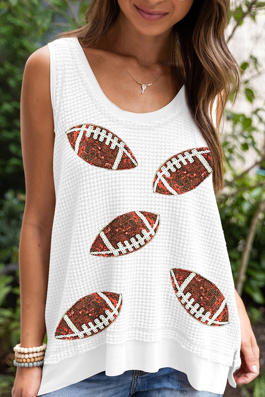 White Waffle Knit Sequin Rugby Tank Tank Tank