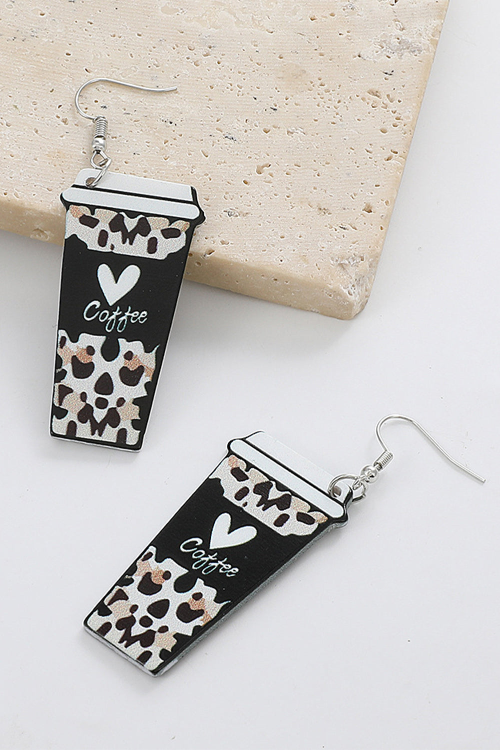 Black Leopard Coffee Print Beverage Cup Shape Earrings Trendy