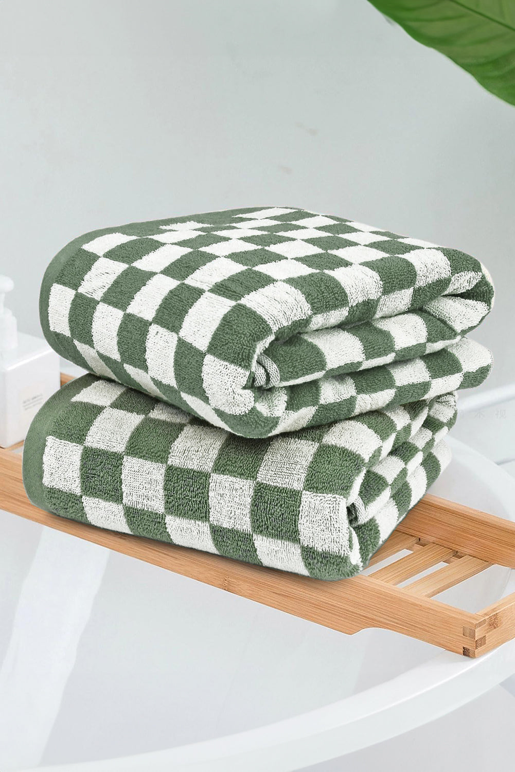 Grass Green Checkered Print Soft Large Bath Towel