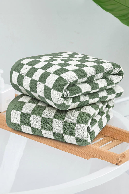 Grass Green Checkered Print Soft Large Bath Towel - MAD RUFFI