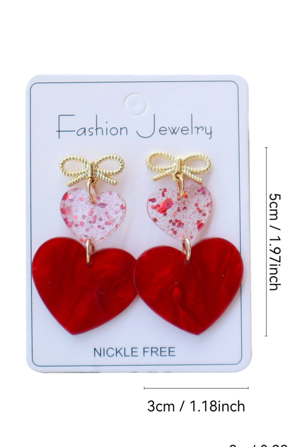 Fiery Red Heart Bowknot Valentines Earrings for Lovers