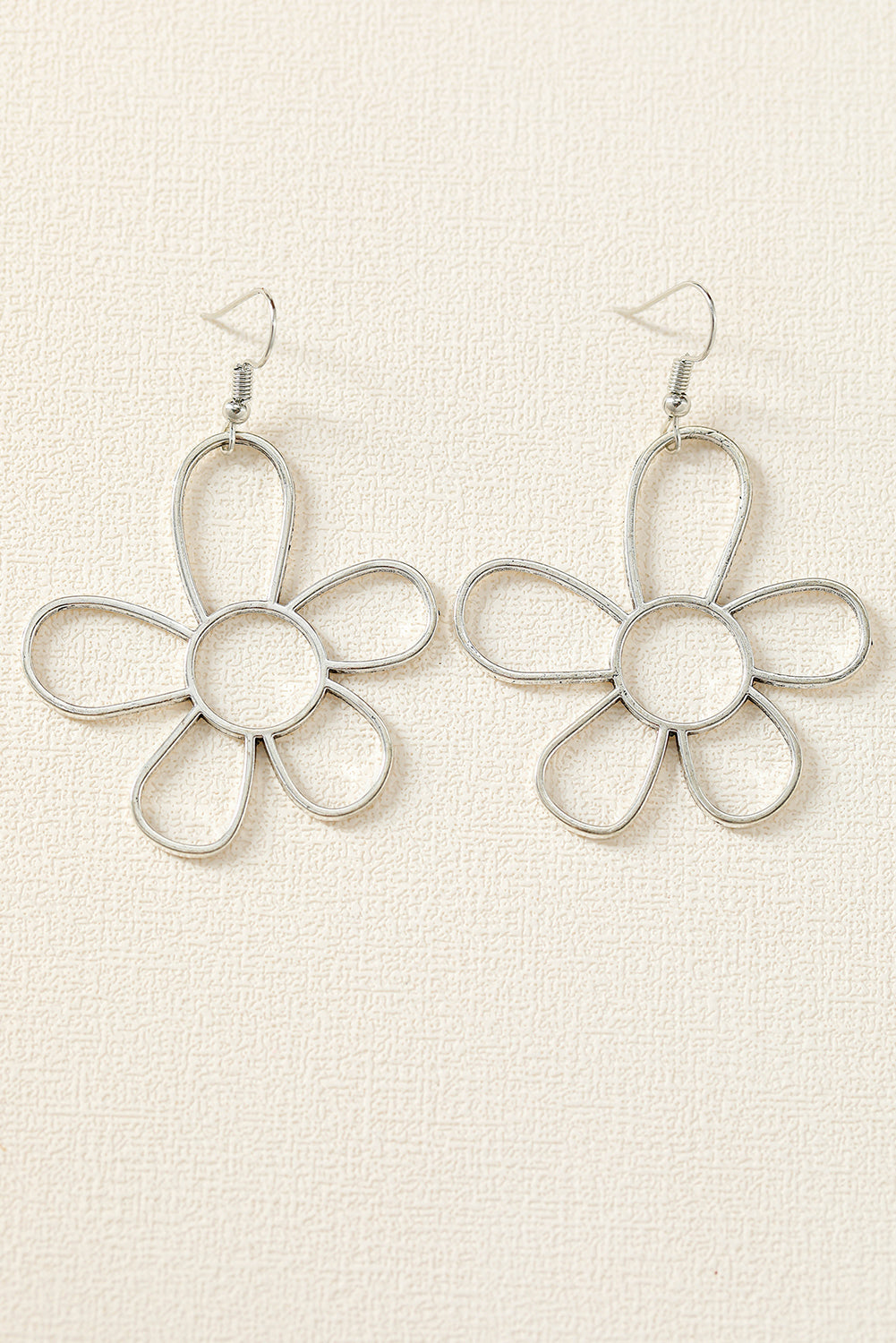 Silvery Alloy Hollowed Flower Hook Earrings for Women