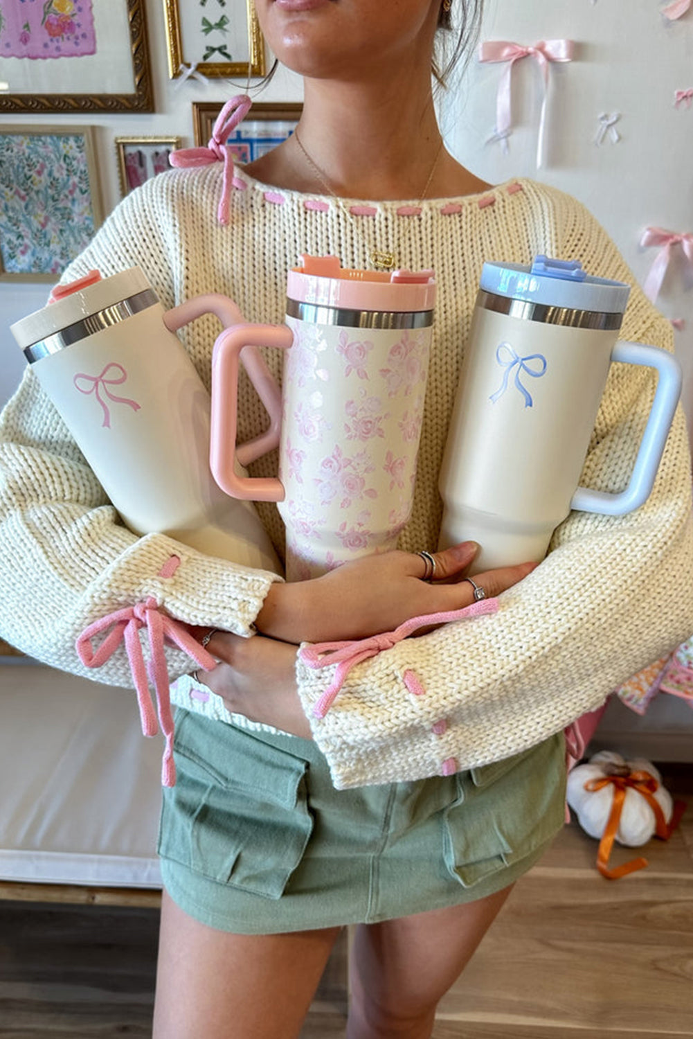 Pink Bow Print Tumbler Cup