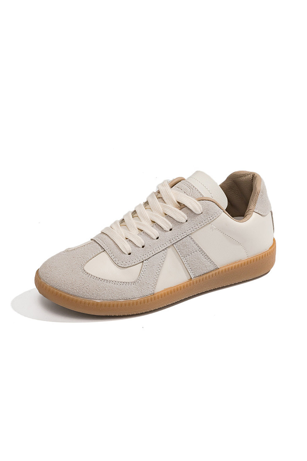 Beige flache Sneakers aus PU-Leder und Wildleder mit Patchwork